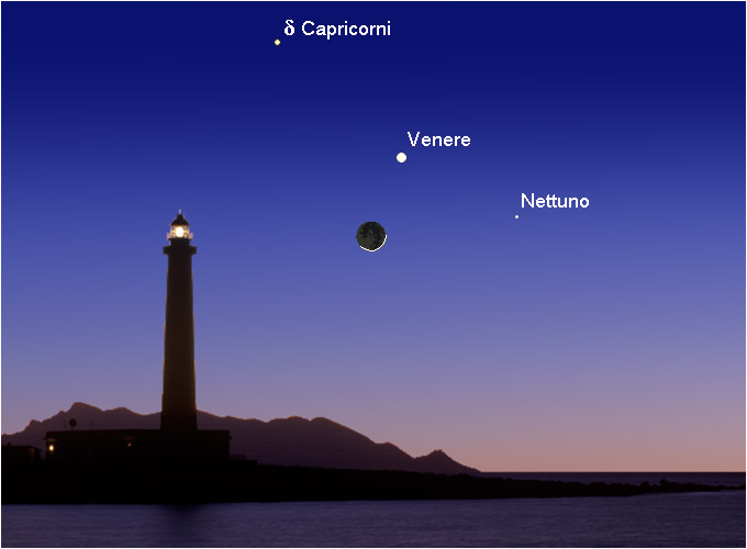 Luna, Venere e Nettuno sull'orizzonte